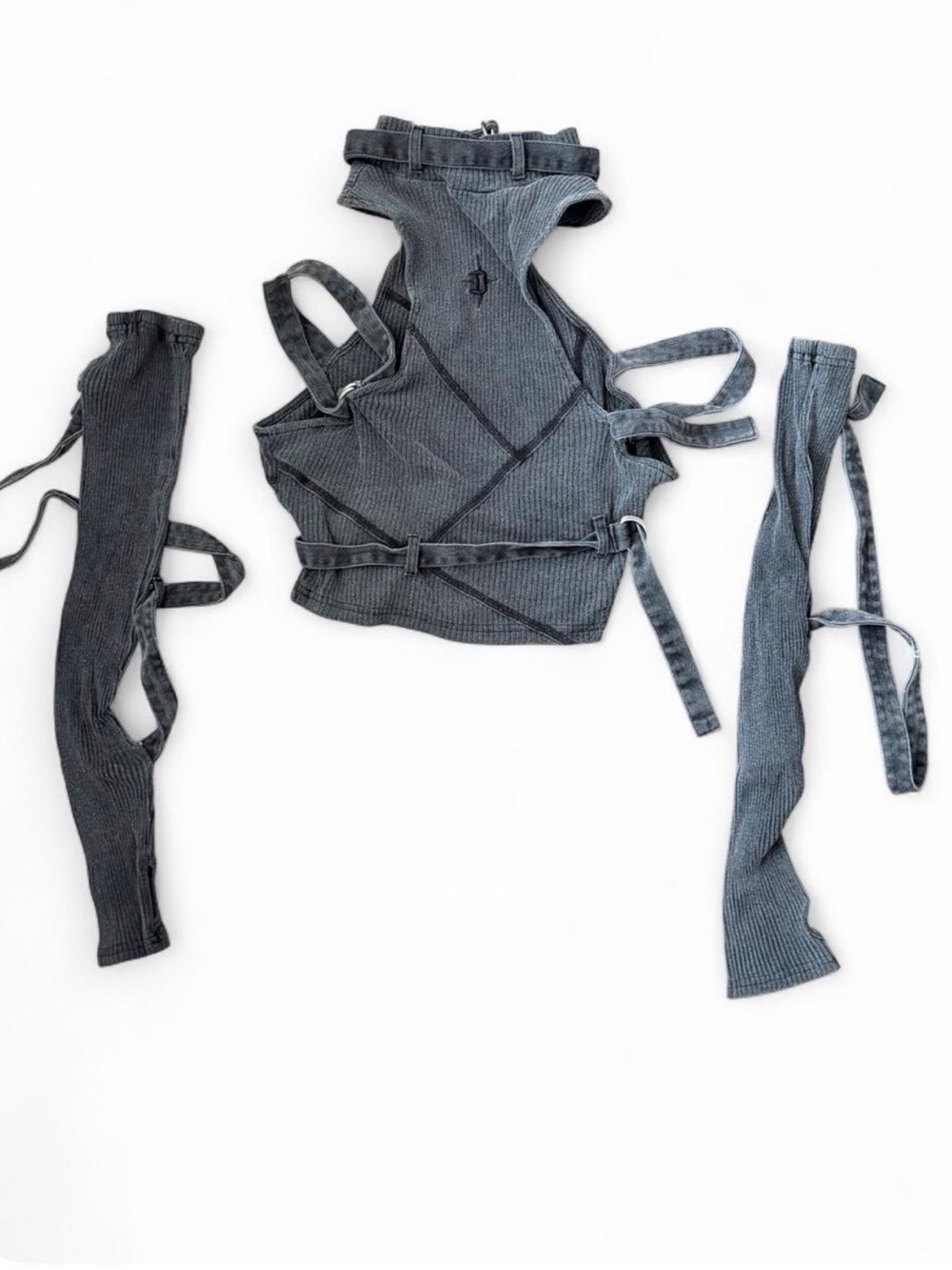 Jaded London Grey Ribbed Strap Crop Top with Removable Sleeves